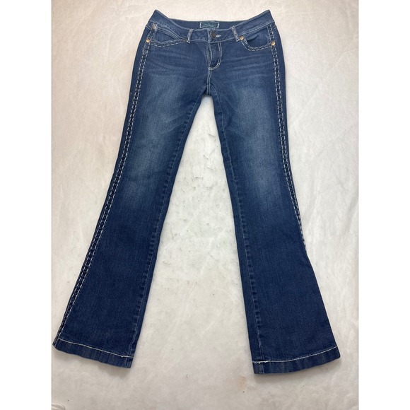 Wrangler Premium Patch Bootcut Jeans Women Dark Wash Embellished Pockets Sz 9x36 - Picture 2 of 12
